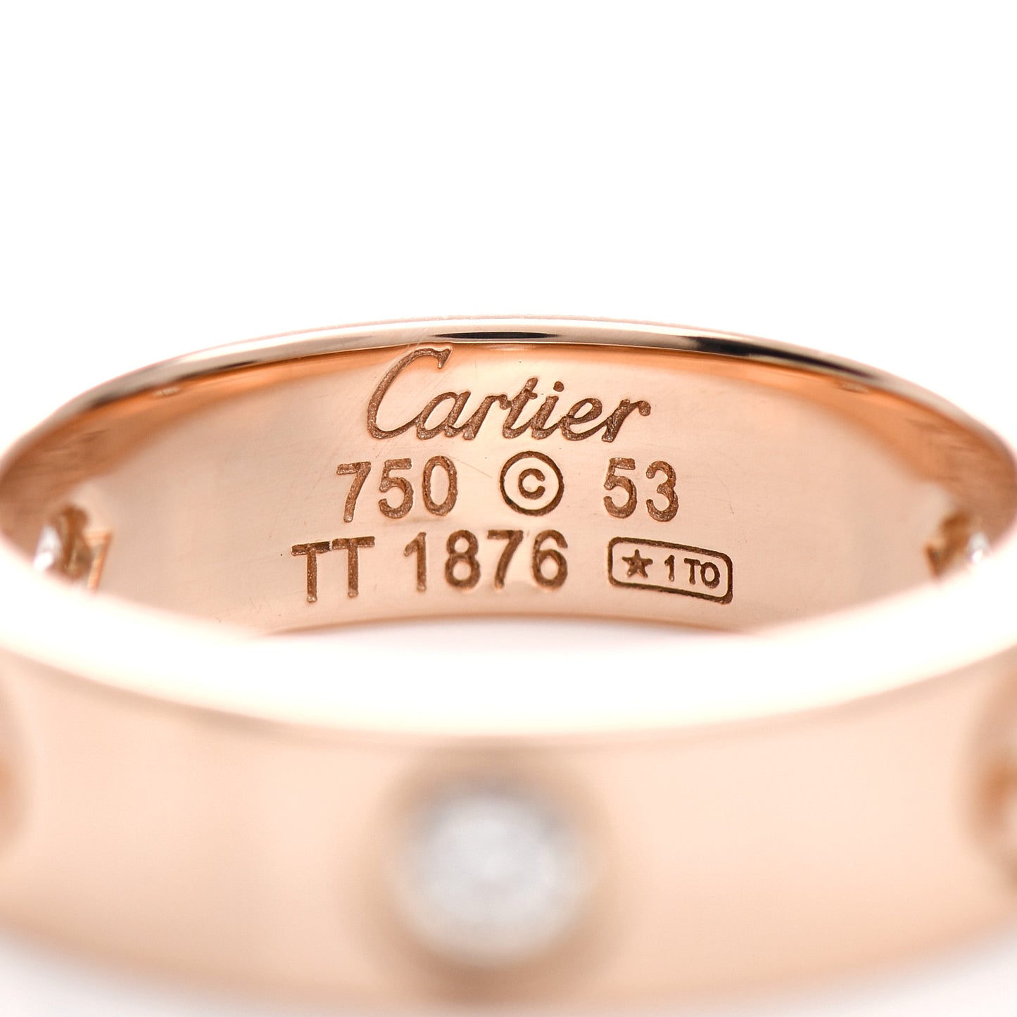 18K Pink Gold 3 Diamond 5.5mm LOVE Ring 53 6.25
