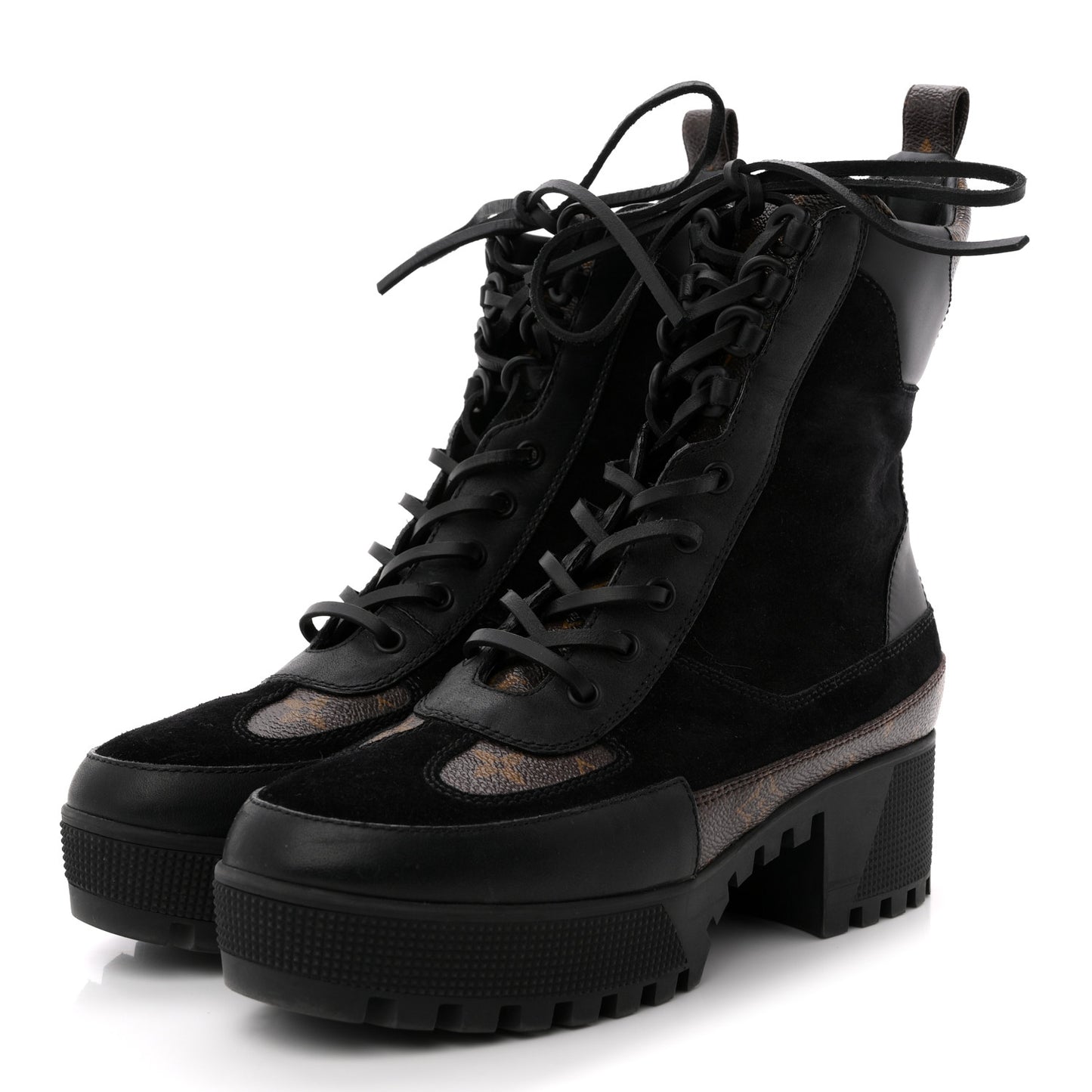 Suede Calfskin Monogram Laureate Platform Desert Boots 39 Black