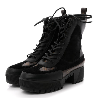 Louis Vuitton Suede Calfskin Monogram Laureate Platform Desert Boots 39 Black 4 of 10