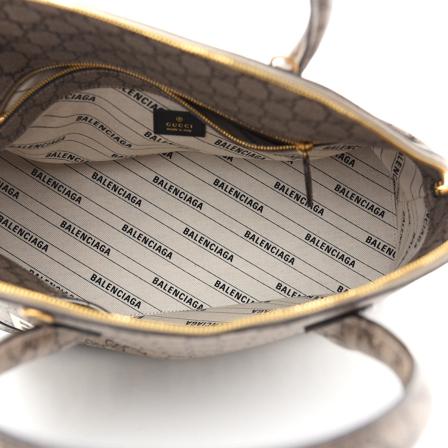 X GUCCI GG Supreme Monogram Medium Ville Top Handle Beige Ebony