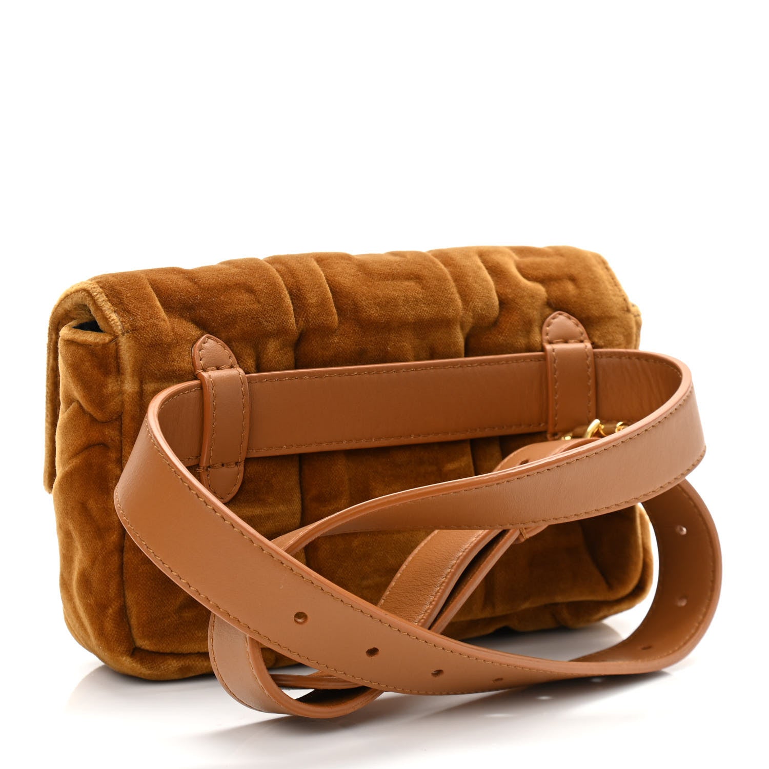 Fendi Velvet FF Embossed Hip Belt Baguette Bag Caramel 2 of 11