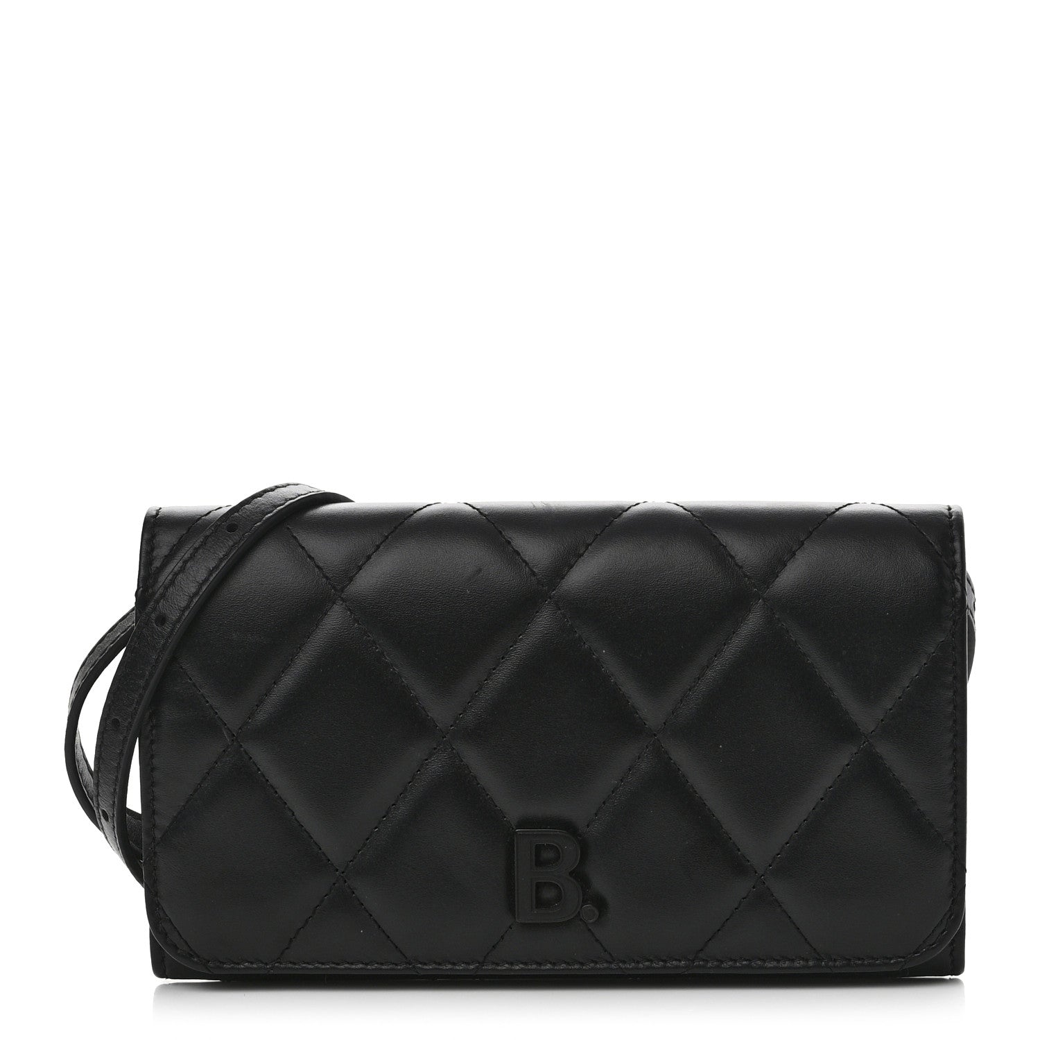 Balenciaga Nappa Calfskin Quilted Touch B Phone Holder With Strap Black 1 of 10
