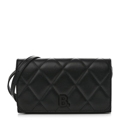 Balenciaga Nappa Calfskin Quilted Touch B Phone Holder With Strap Black 1 of 10