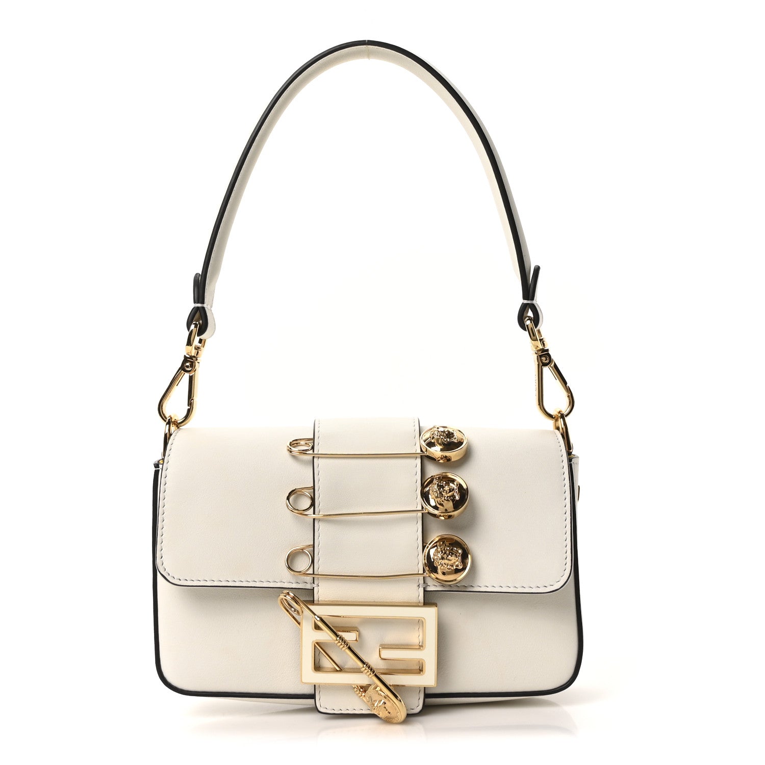 Fendi X VERSACE Vitello Seta Fendace Mini Brooch Baguette White Ice 1 of 9
