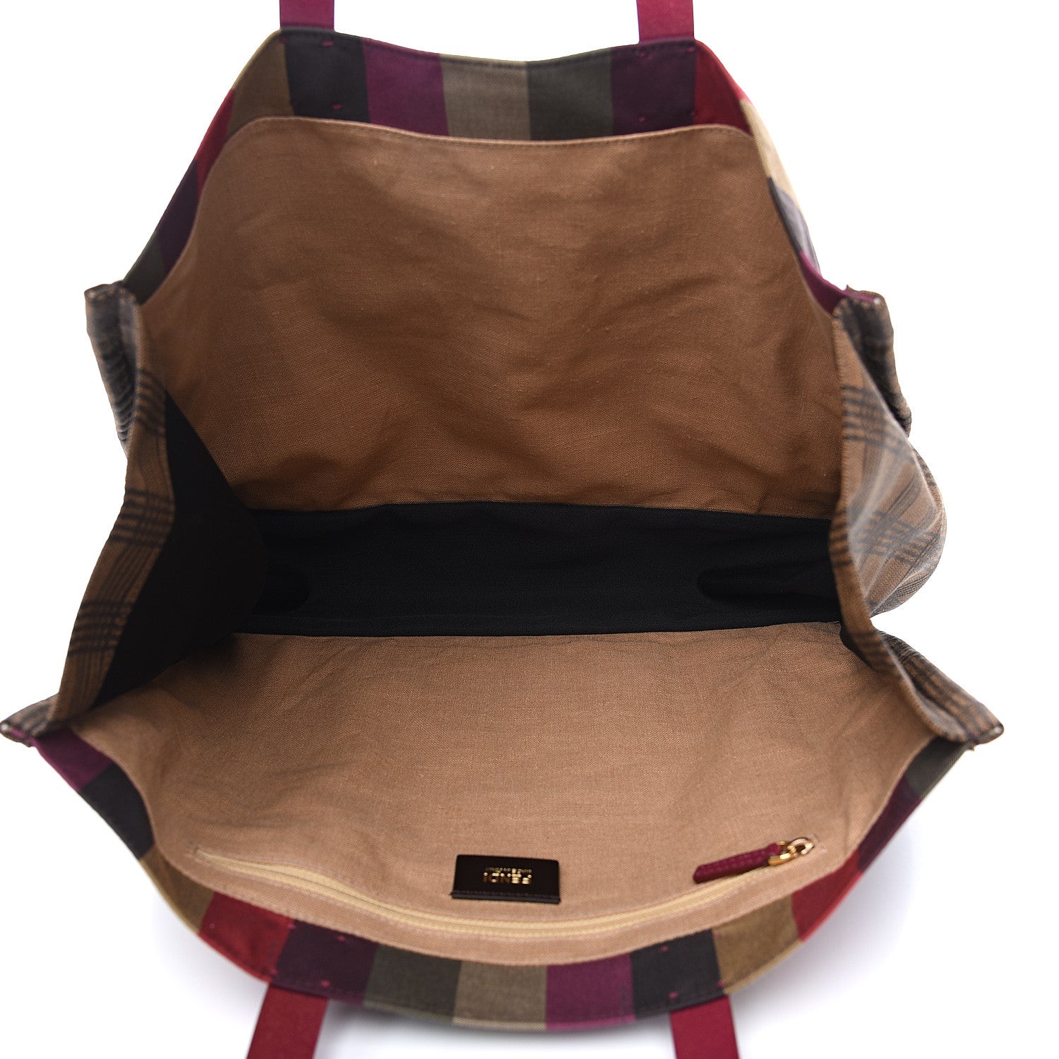 Fendi Pequin Striped Shopping Tote Bordeaux Multicolor Tobacco Lampone 4 of 10
