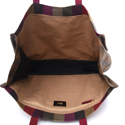 Fendi Pequin Striped Shopping Tote Bordeaux Multicolor Tobacco Lampone 4 of 10