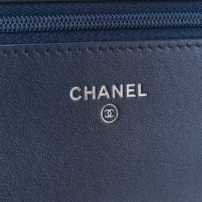 Chanel Goatskin Camellia Embossed Wallet On Chain WOC Blue 6 of 11