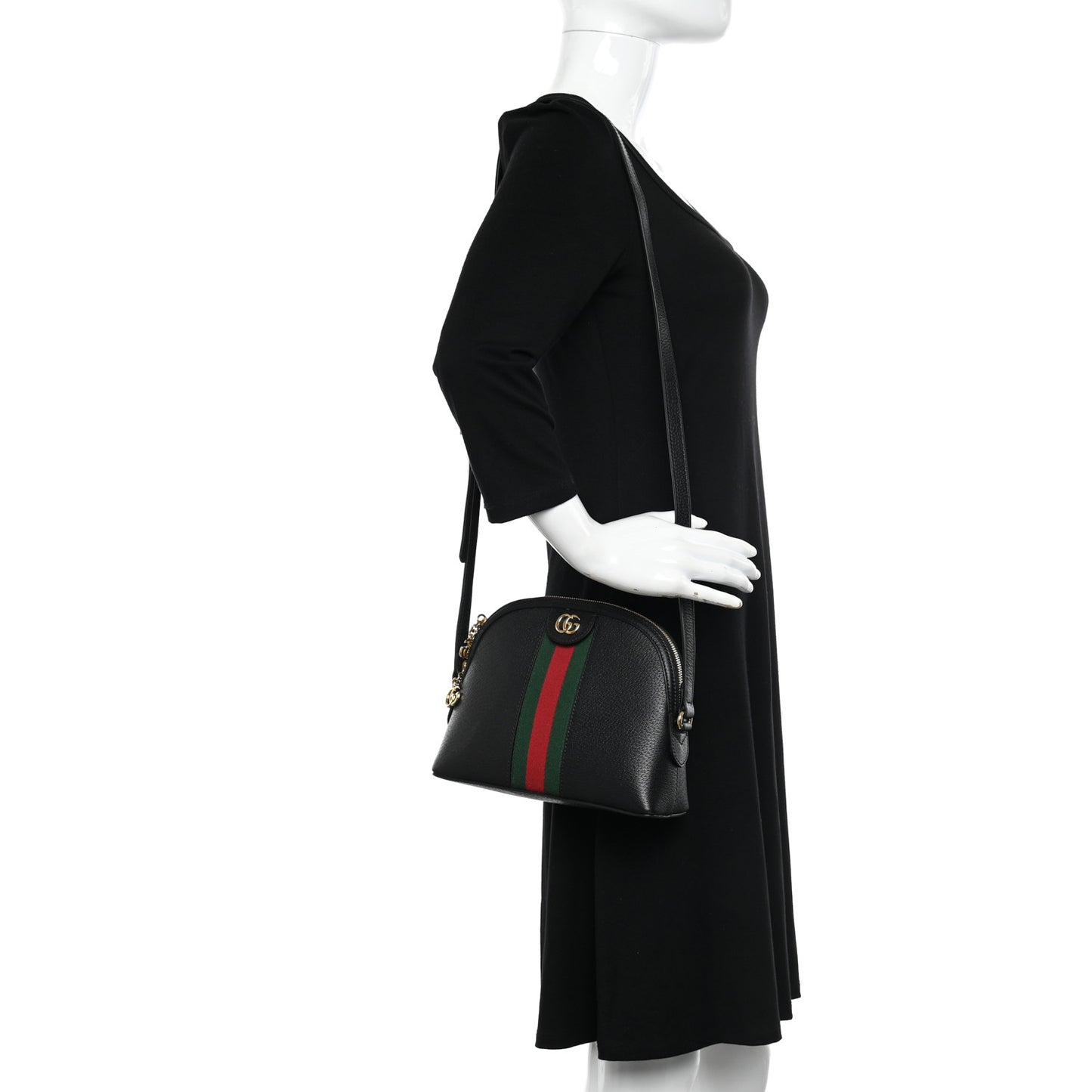 Calfskin GG Web Small Ophidia Dome Shoulder Bag Black