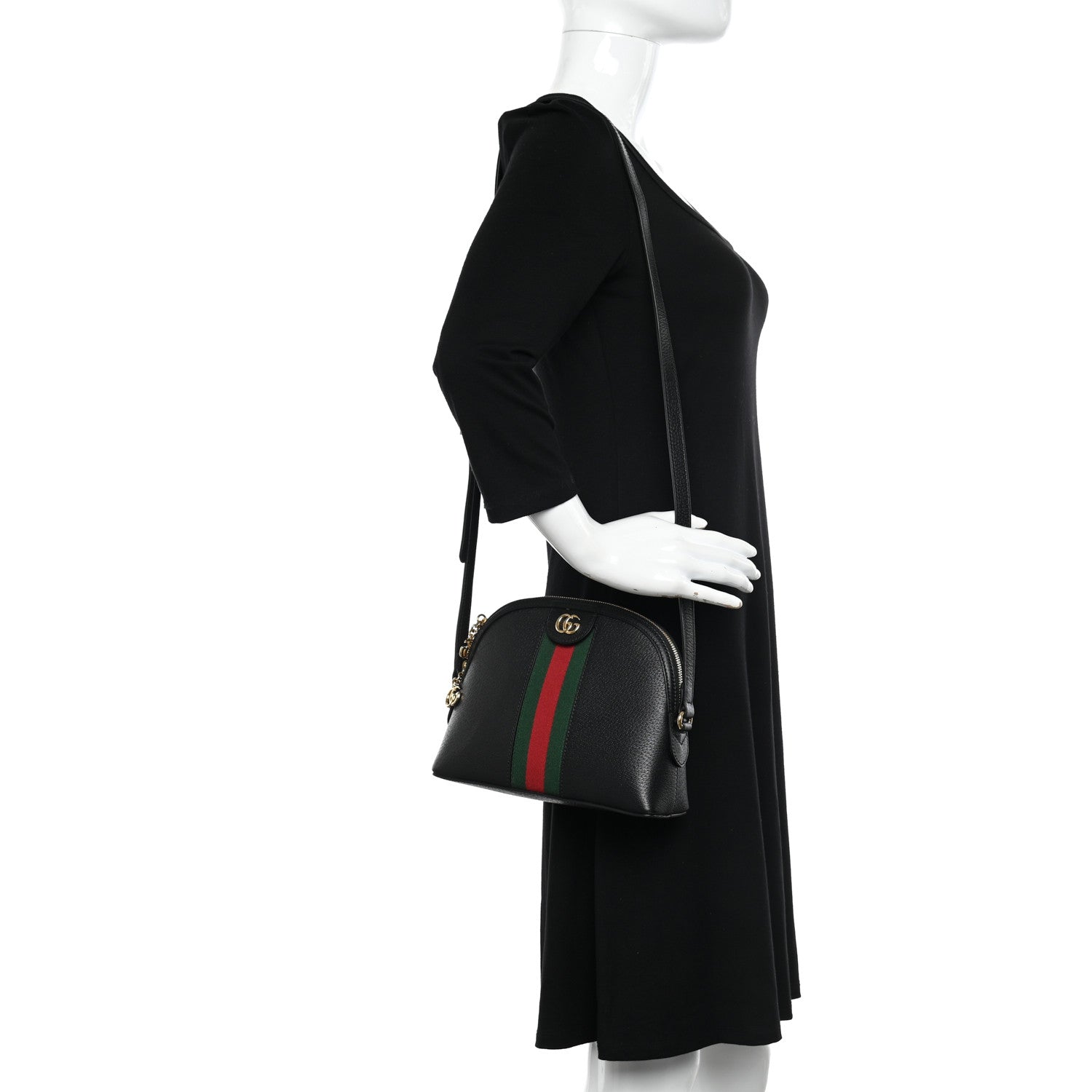 Gucci Calfskin GG Web Small Ophidia Dome Shoulder Bag Black 2 of 14