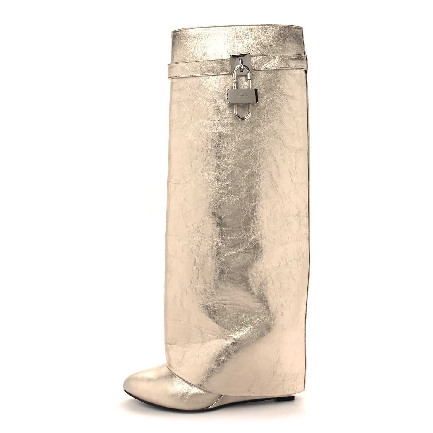 Metallic Calfskin Shark Lock Pant Boots 39 Silvery