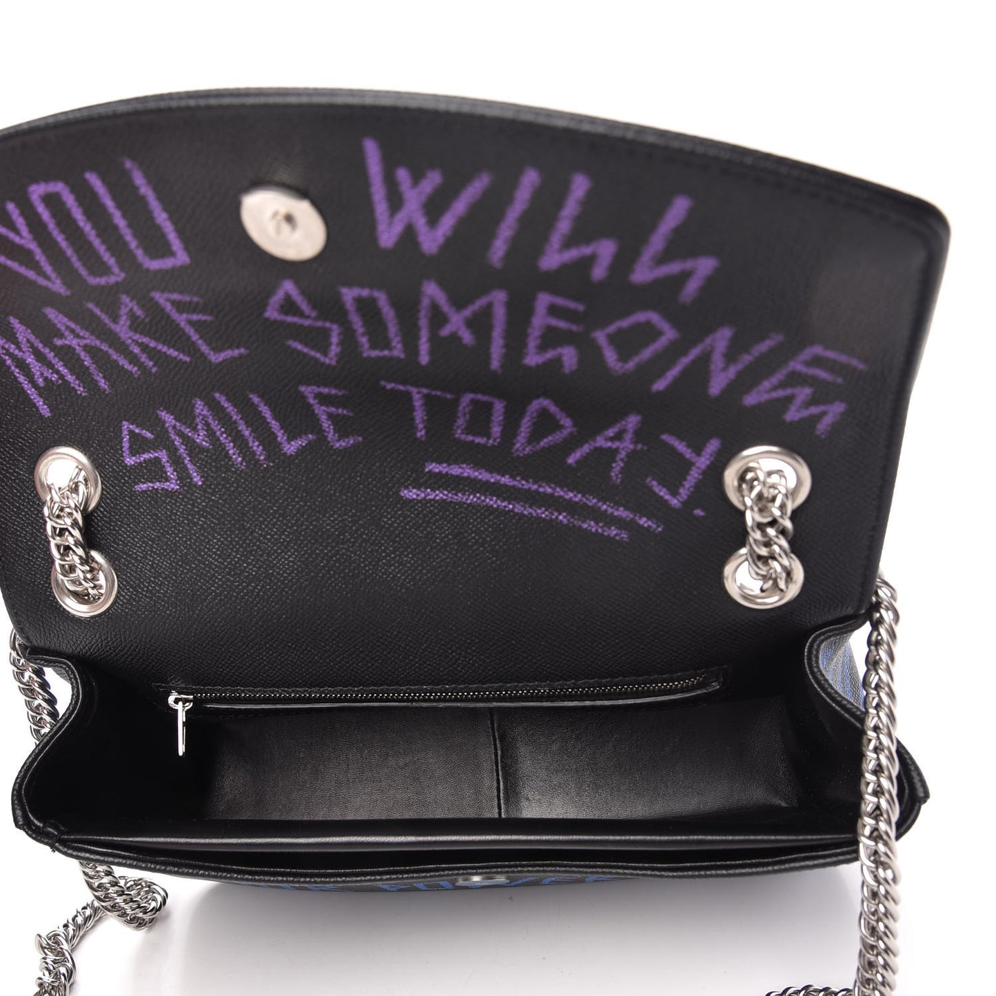 Grained Calfskin Graffiti M BB Round Shoulder Bag Black Bleu Violet