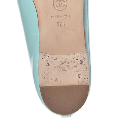 Chanel Calfskin Patent CC Cap Toe Ballerina Flats 37 Light Green 11 of 14