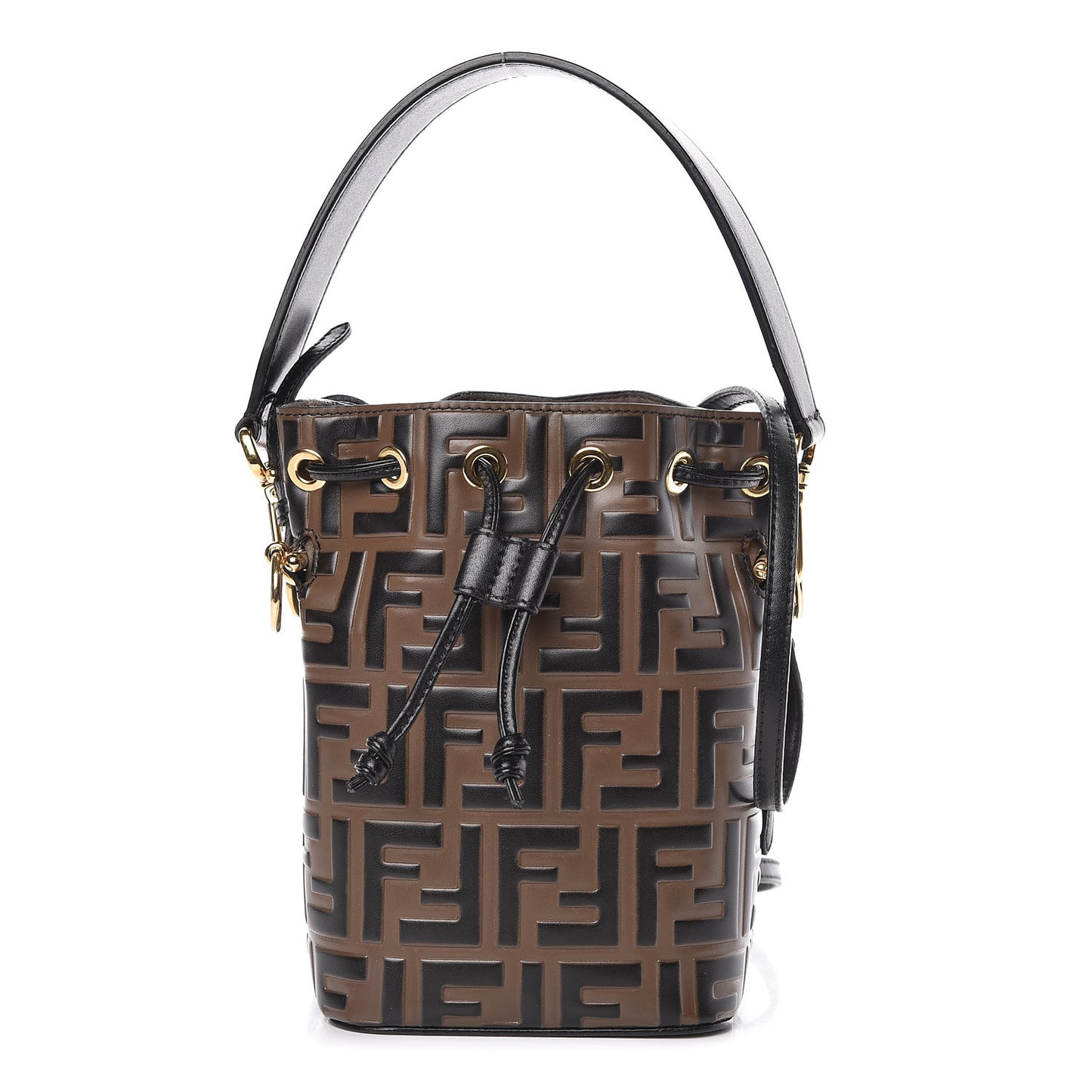 Vitello Liberty F is Fendi Bi-Color FF 1974 Embossed Mini Mon Tresor Bucket Bag Maya Black