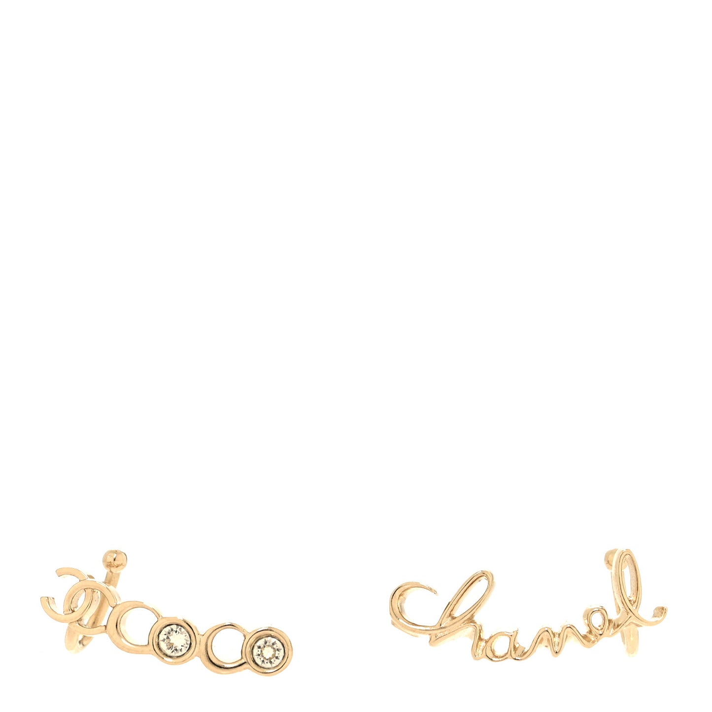 Metal Crystal Coco Script CC Climber Earrings Gold