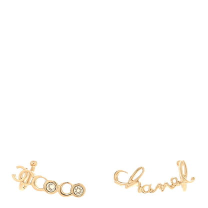 Chanel Metal Crystal Coco Script CC Climber Earrings Gold 1 of 4