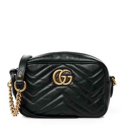 Gucci Calfskin Matelasse Mini GG Marmont Chain Shoulder Bag Black 1 of 16
