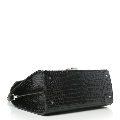 Saint Laurent Calfskin Crocodile Embossed Medium Classic Monogram Cassandra Top Handle Black Rouge Legion 4 of 8
