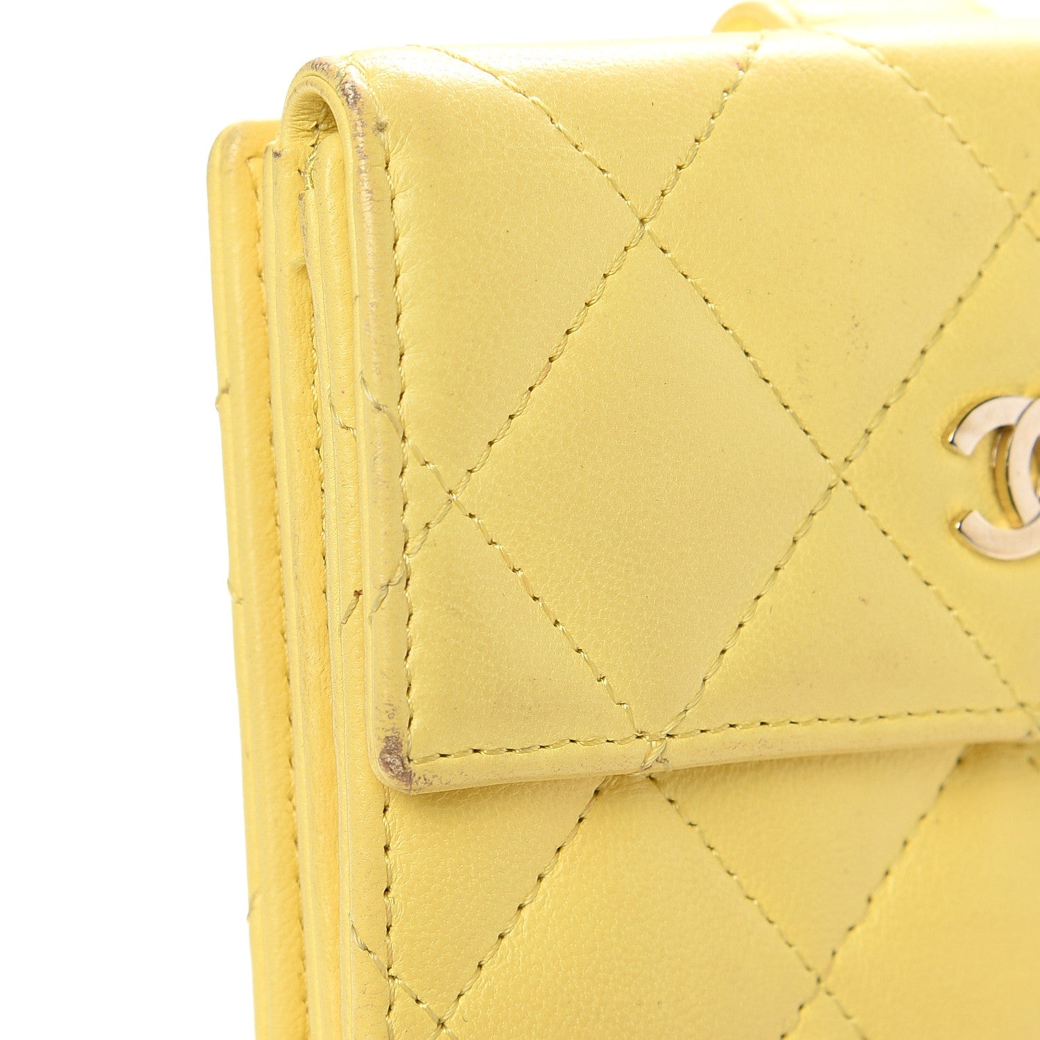 Chanel Lambskin Quilted Compact French Flap Wallet Yellow 12 of 15