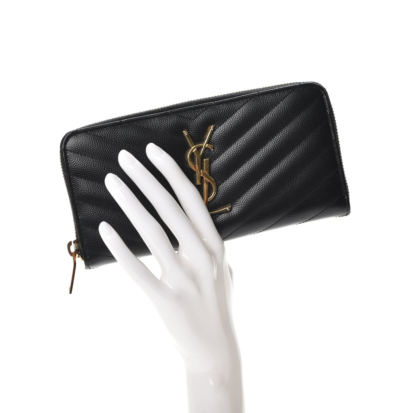Grain De Poudre Matelasse Chevron Monogram Zip Around Wallet Black