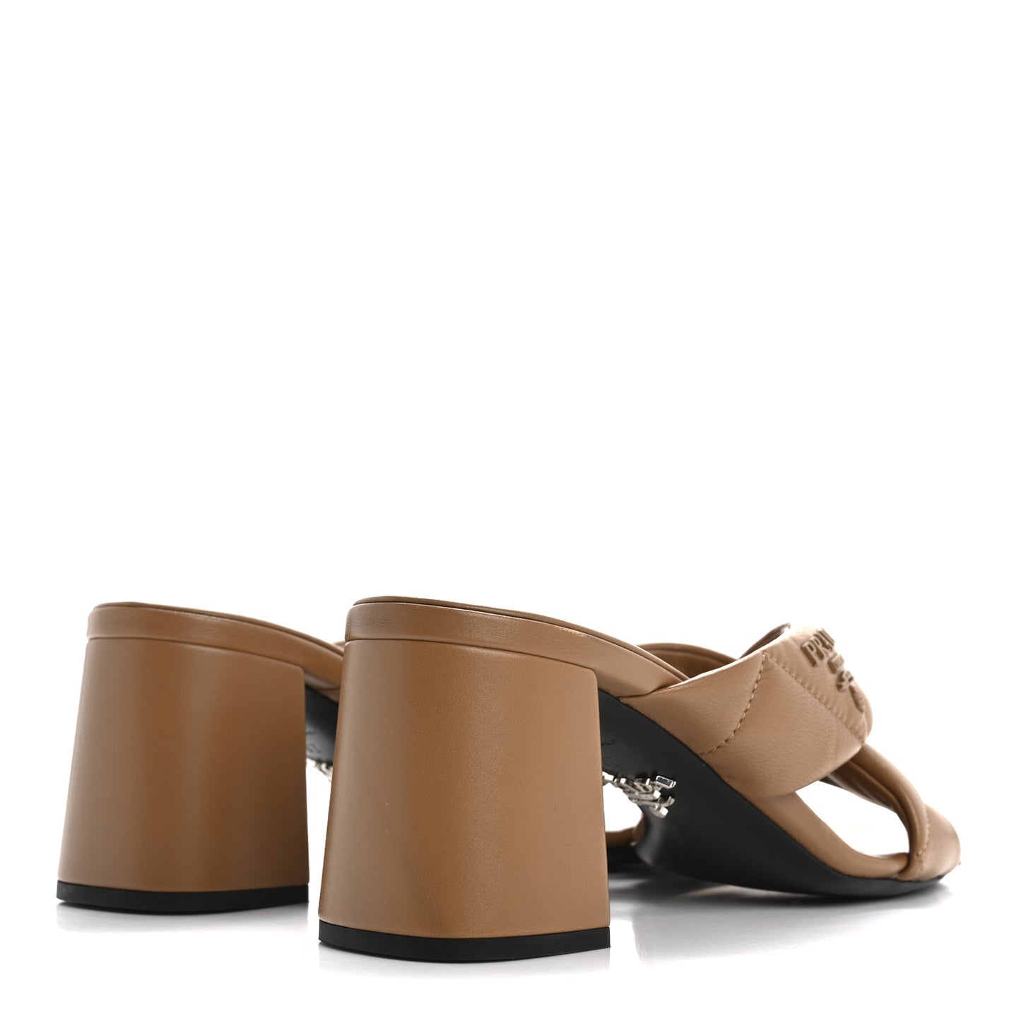 Nappa Logo Quilted Crisscross 65mm Block Heel Slide Sandals 37 Brown