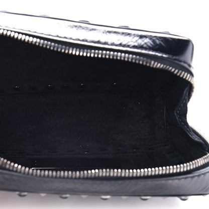 Valentino Garavani Craquele Calfskin Guitar Strap Rockstud Rolling Camera Bag Black 5 of 13