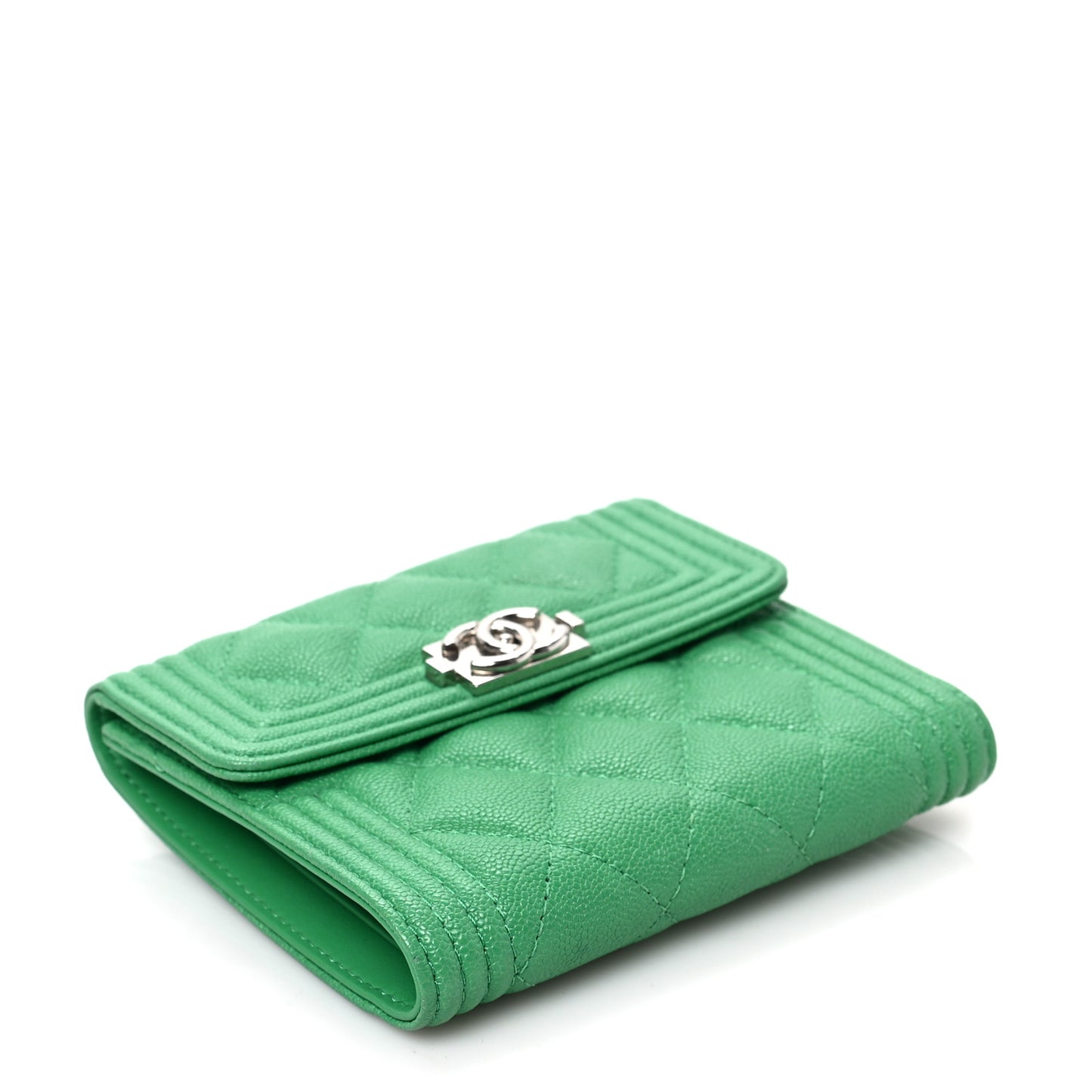 Caviar Quilted Compact Boy Wallet Green