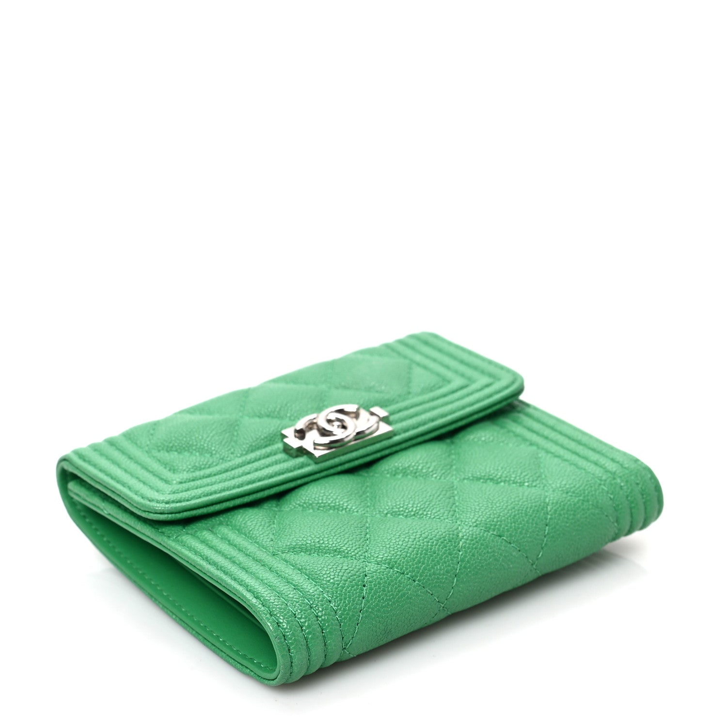 Chanel Caviar Quilted Compact Boy Wallet Green 4 of 7