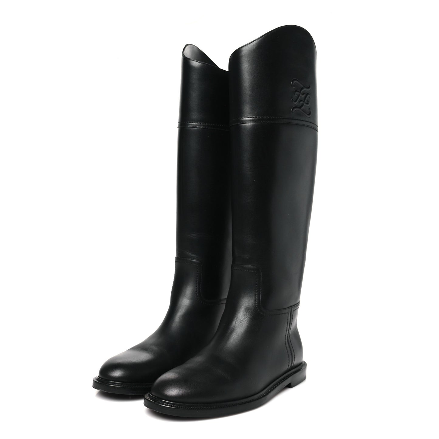 Vitello Karligraphy Embossed Tall Riding Boots 37.5 Black