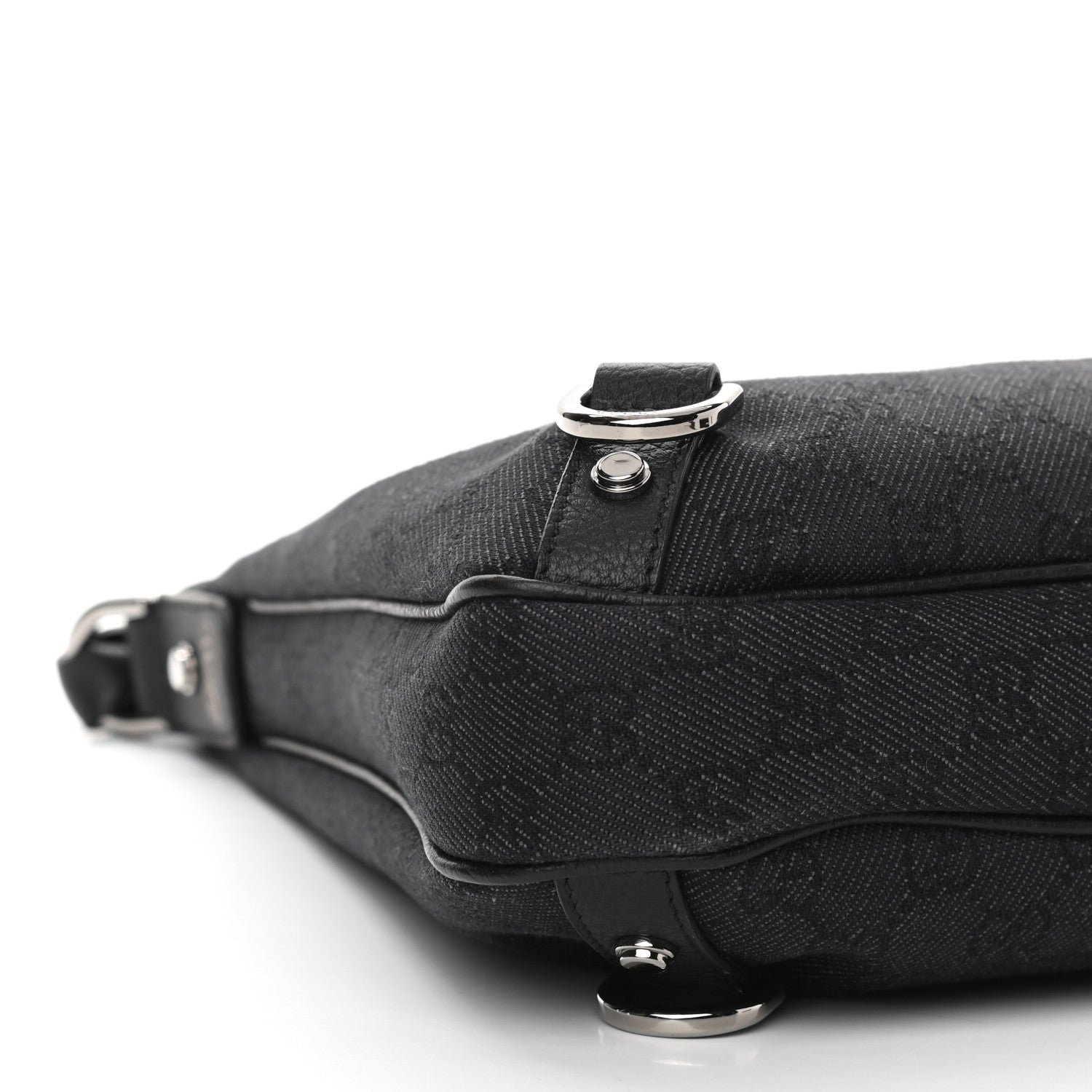 Gucci Denim Monogram Abbey D Ring Hobo Black 9 of 10