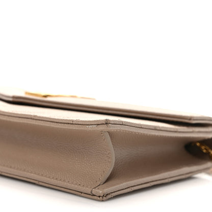 Saint Laurent Grain De Poudre Matelasse Chevron Monogram Envelope Chain Wallet Dark Beige 7 of 8