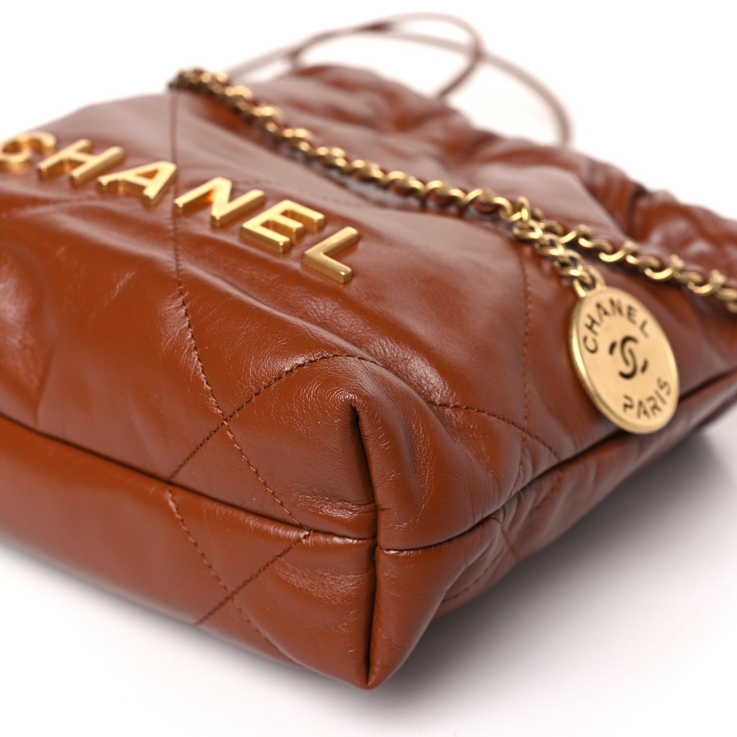 Shiny Calfskin Quilted Mini Chanel 22 Light Brown