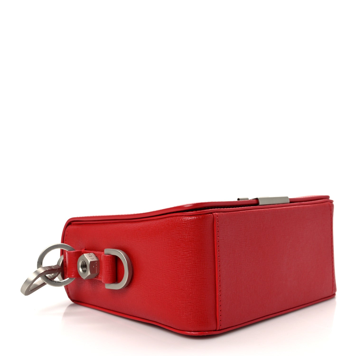 Off-White Saffiano Binder Clip Flap Shoulder Bag Red 4 of 8