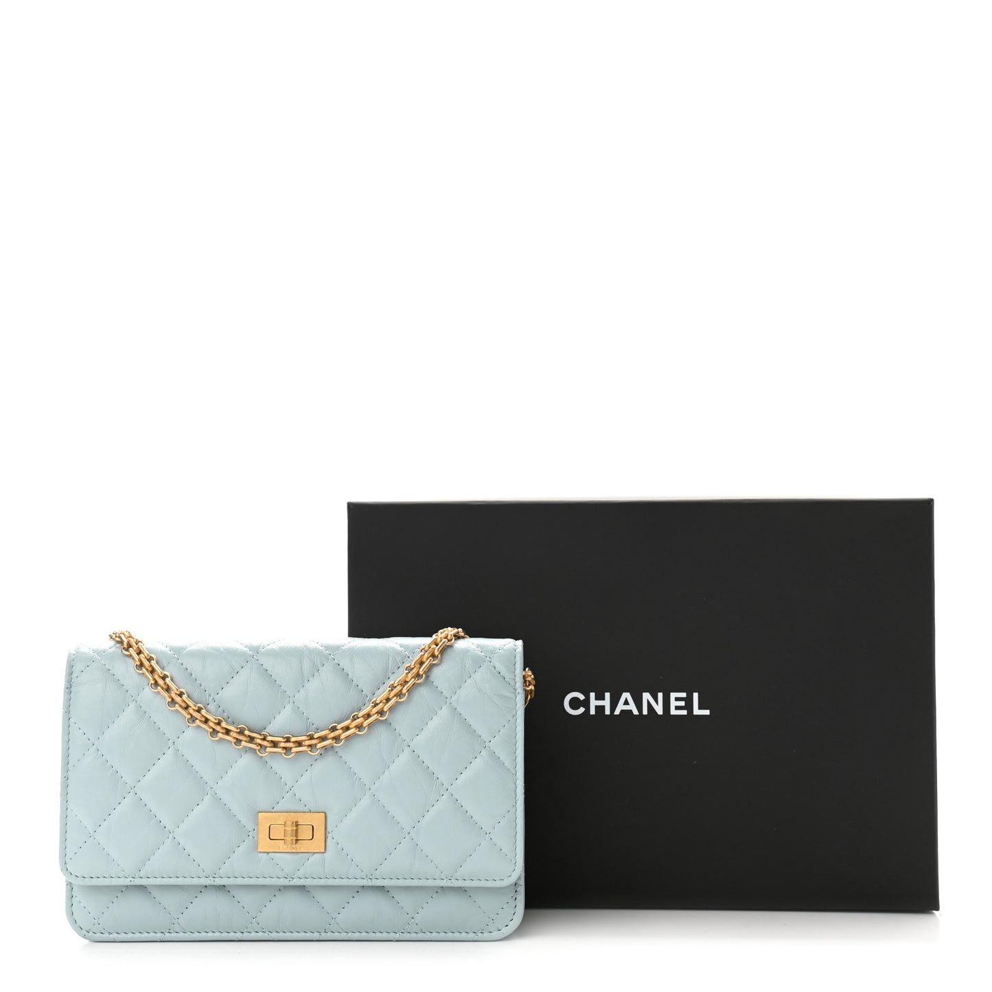 Aged Calfskin Quilted Reissue Wallet On Chain WOC Light Blue