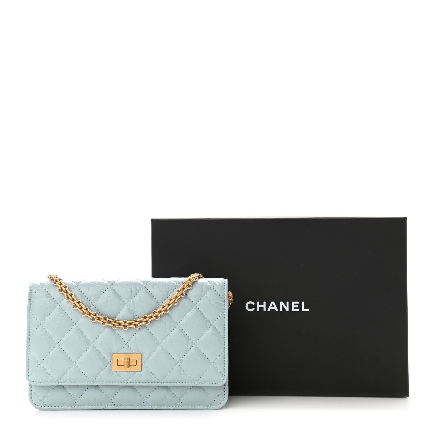 Chanel Aged Calfskin Quilted Reissue Wallet On Chain WOC Light Blue 12 of 12