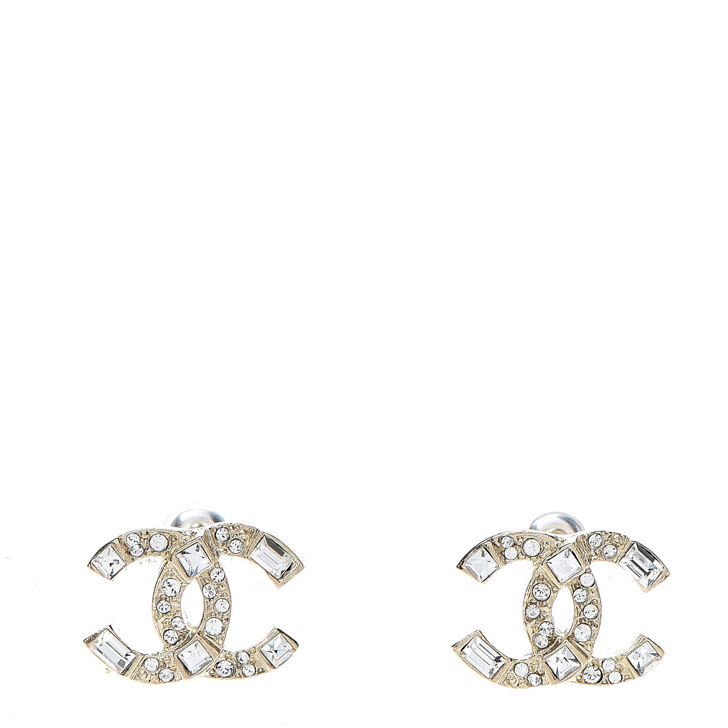Chanel Crystal Baguette CC Earrings Gold 1 of 5
