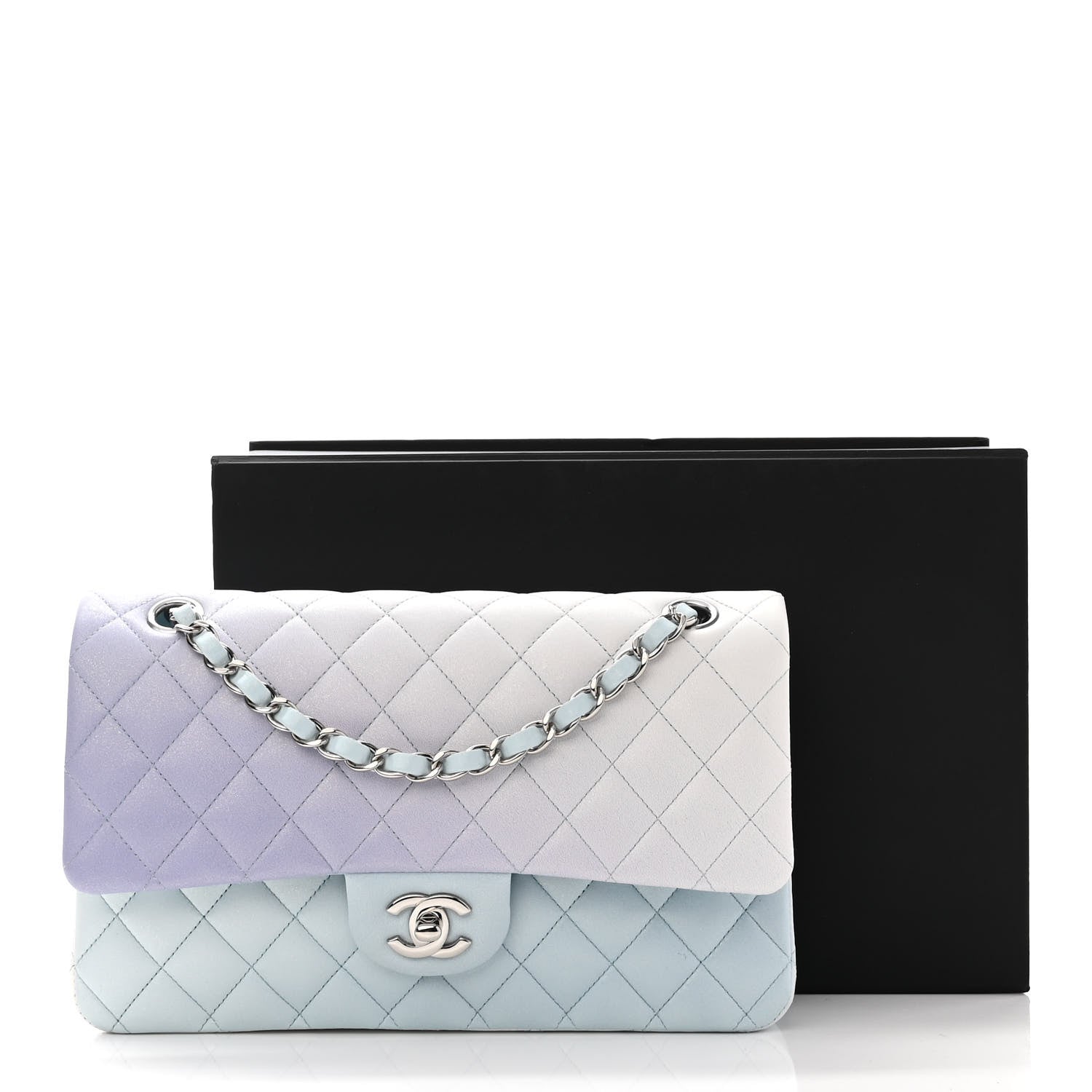 Chanel Perforated Lambskin Quilted Medium Double Flap Light Blue Light Purple White 14 of 14
