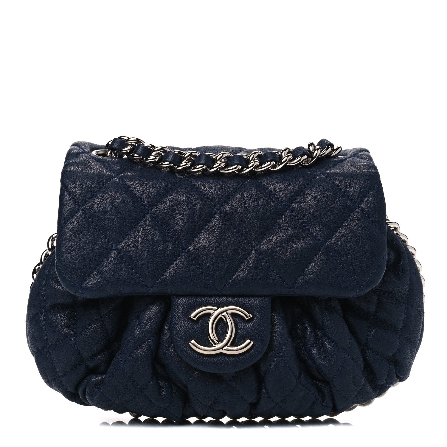 Chanel Washed Lambskin Quilted Mini Chain Around Flap Navy Blue 1 of 4