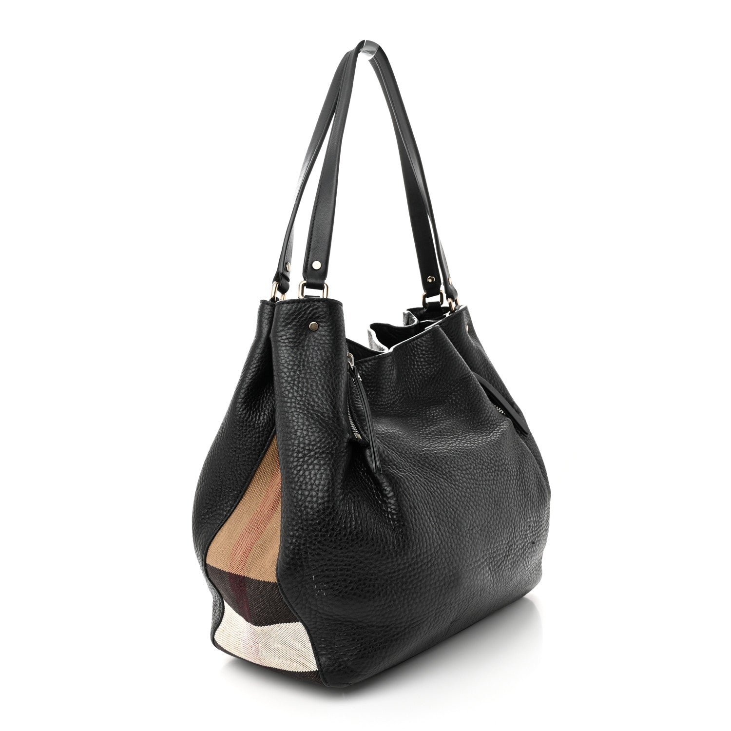 Burberry Grainy Calfskin House Check Medium Maidstone Black 3 of 17