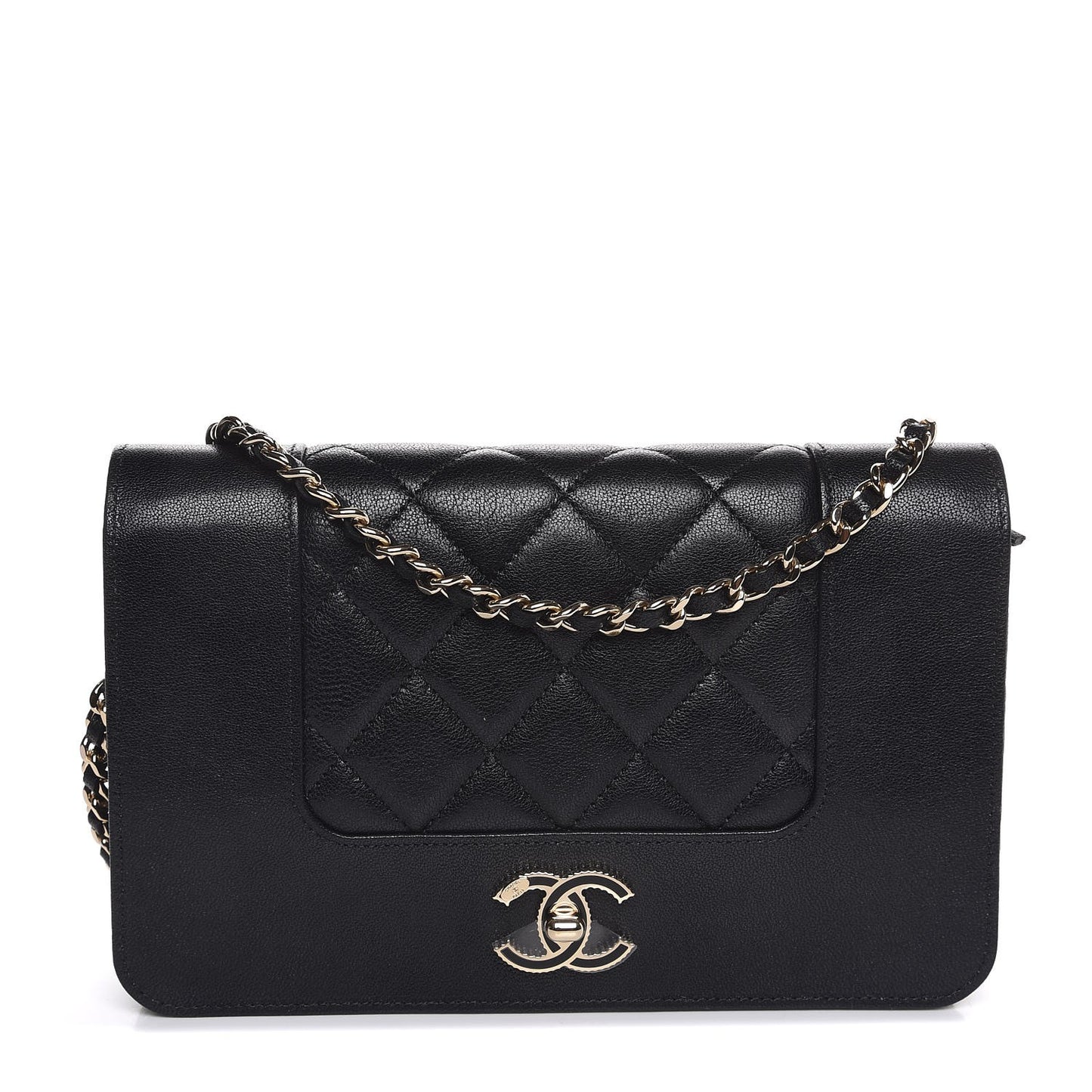 Sheepskin Quilted Mademoiselle Vintage Wallet On Chain WOC Black