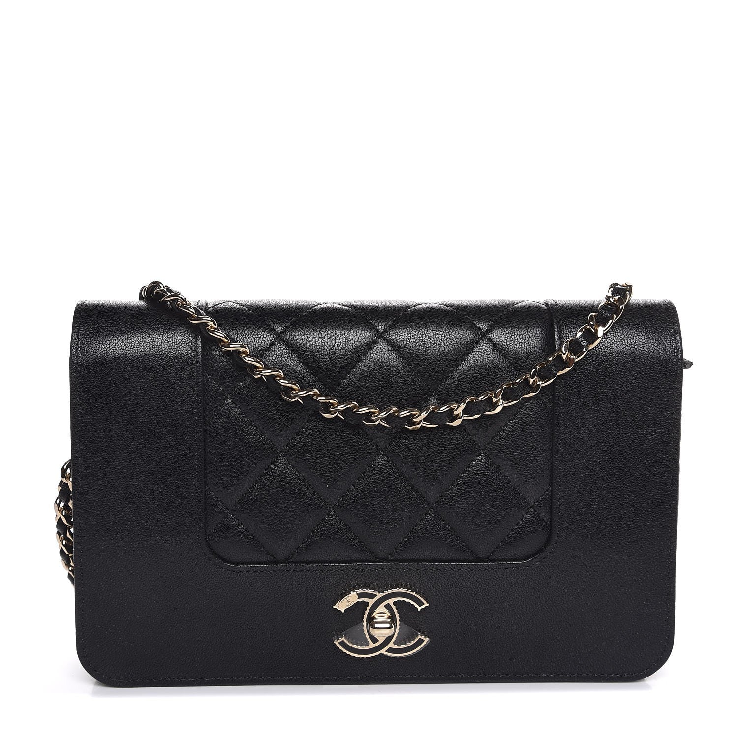Chanel Sheepskin Quilted Mademoiselle Vintage Wallet On Chain WOC Black 1 of 8