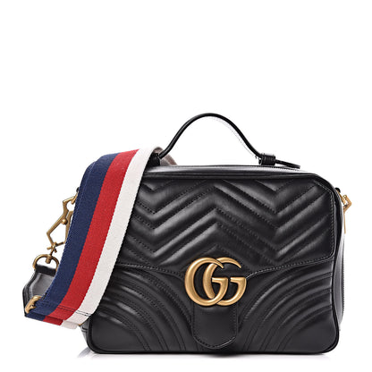 Gucci Calfskin Matelasse Sylvie Web Small GG Marmont Top Handle Shoulder Bag Black 1 of 9