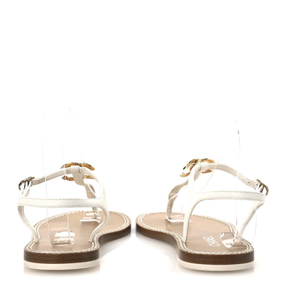 Chanel Lambskin CC Thong Sandals 37 White Gold 6 of 10