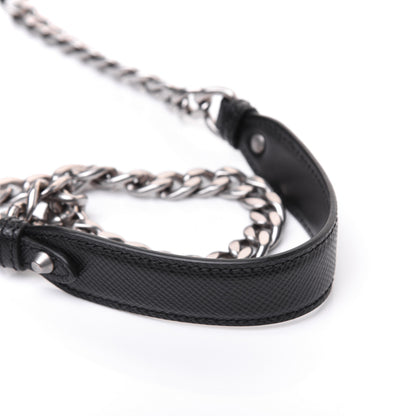 Prada Saffiano Cuir Calfskin Monochrome Patches Envelope Flap Chain Shoulder Bag Black 15 of 15