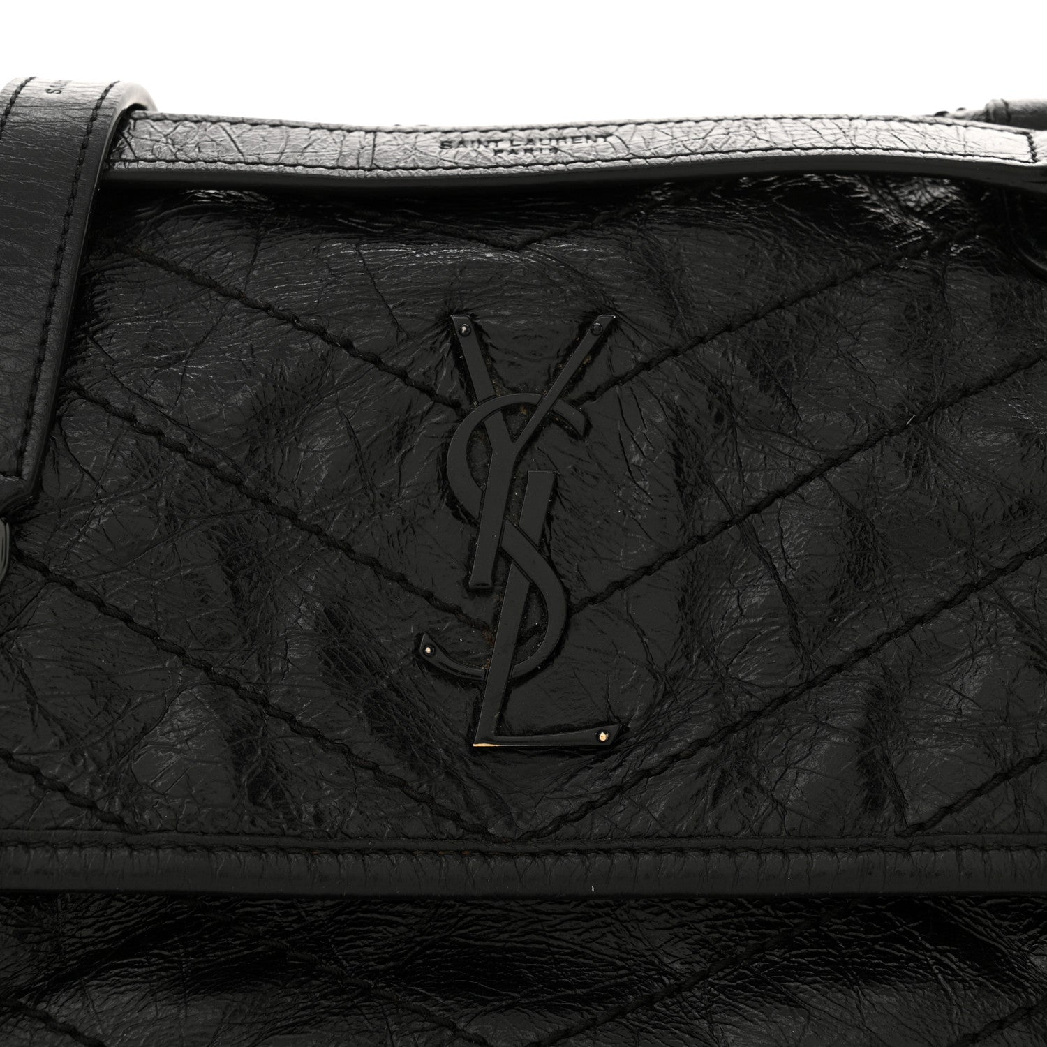 Saint Laurent Crinkled Calfskin Matelasse Monogram Baby Niki Chain Satchel Black 8 of 14