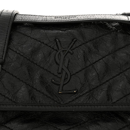 Saint Laurent Crinkled Calfskin Matelasse Monogram Baby Niki Chain Satchel Black 8 of 14