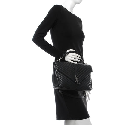 Saint Laurent Sheepskin Matelasse Chevron Monogram Large College Satchel Black 3 of 9