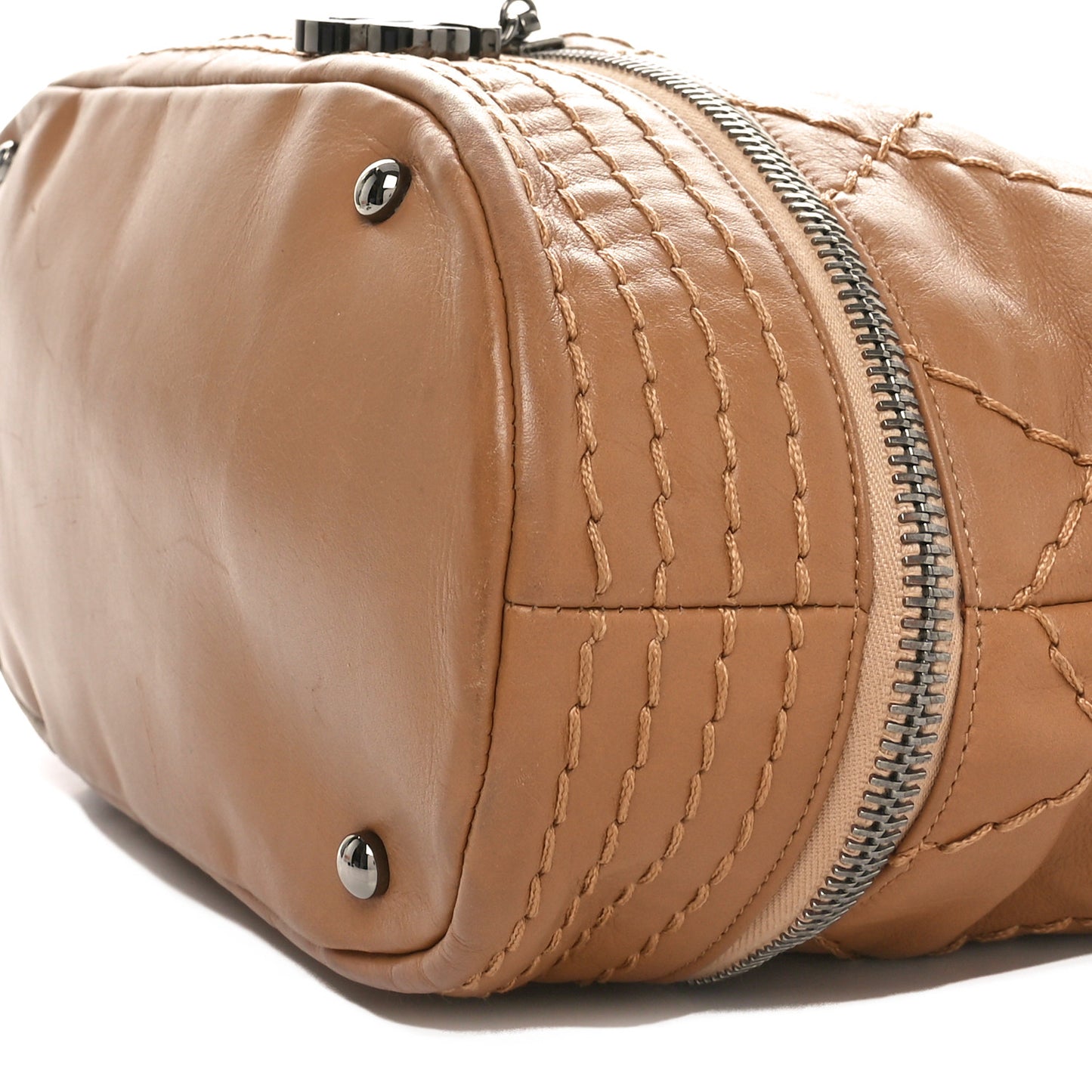 Lambskin Stitched Expandable Tote Beige