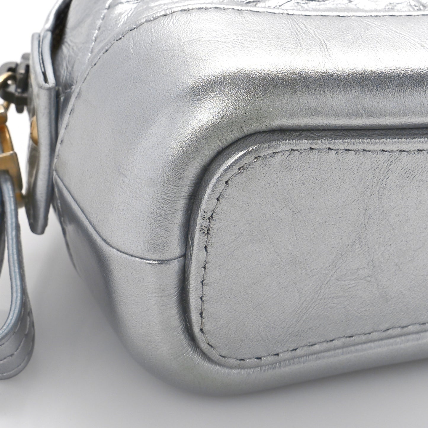 Metallic Calfskin Quilted Gabrielle Cosmetic Case Silver
