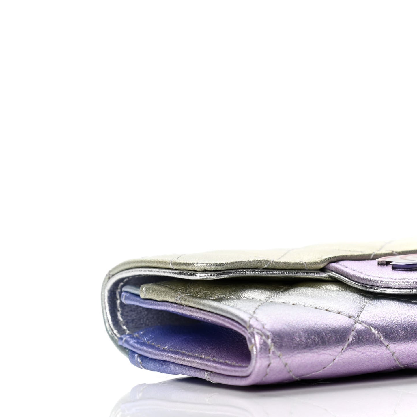 Gradient Metallic Calfskin Quilted Flap Card Holder Wallet Silver Blue Yellow Purple