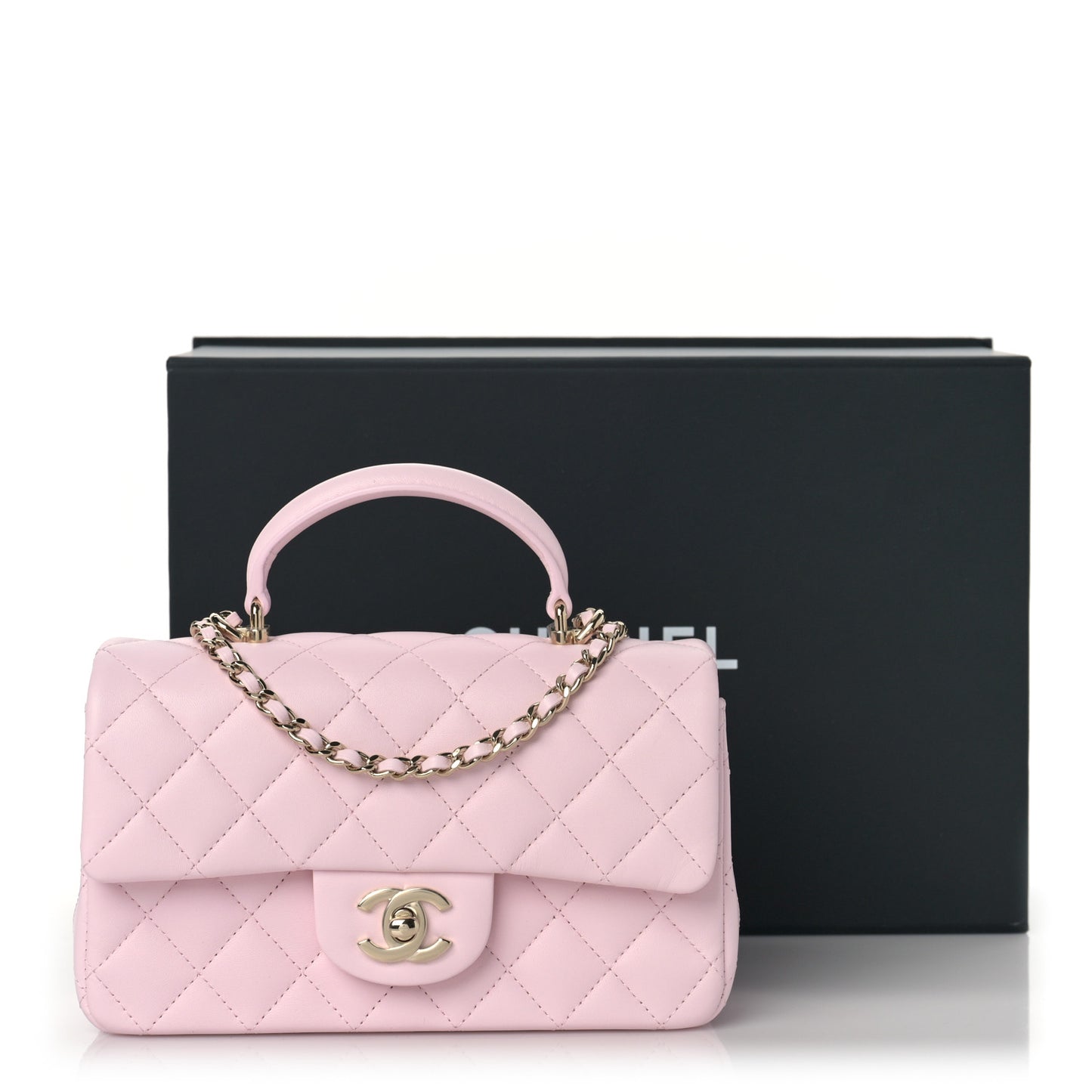 Lambskin Quilted Mini Top Handle Rectangular Flap Light Pink